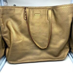 REBECCA MINKOFF genuine gold pebbled leather tote